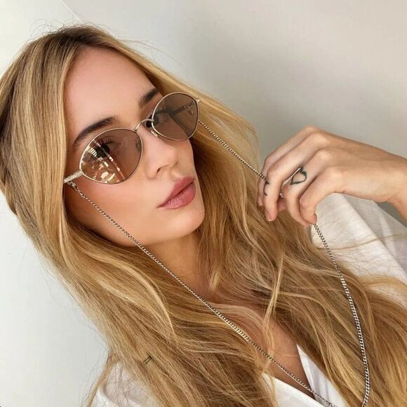 NEW Jimmy Choo SONNY/S 9F6/2S Peach Palladium Pink Oval Metal CHAIN Women - Picture 15 of 15